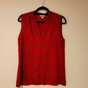 Loft Sleevless Blouse ~ Small ~Red / Burgundy with pattern